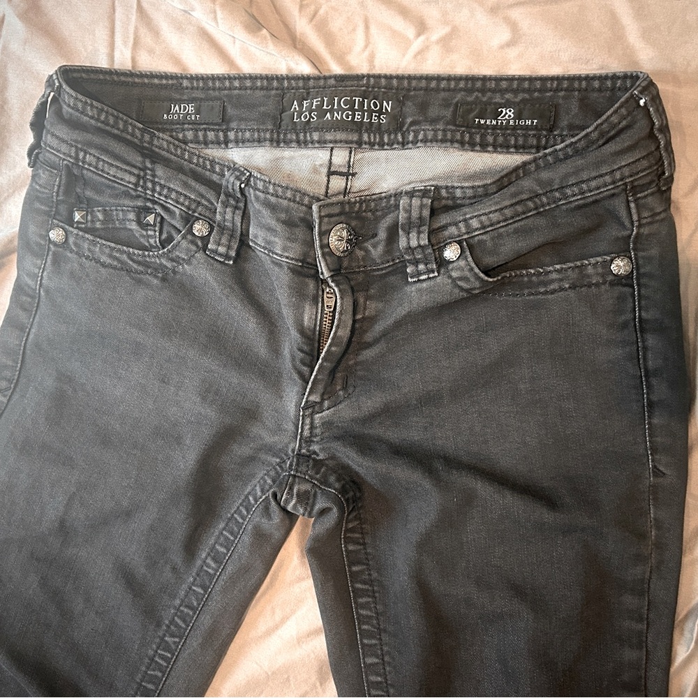 Affliction Los Angeles Jade Low Rise Boot Cut Size 28 Black Jeans